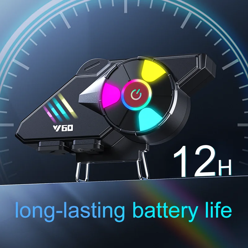 Auriculares Bluetooth Y60 para casco de motocicleta, inalámbricos, resistentes al agua, manos libres, llamadas, música, V5.3, auriculares con luz de Color para Moto