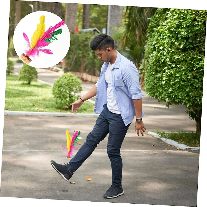 6Pcs Chinese Jianzi Feathers Kicking Shuttlecock Foot Exercise Outdoor Game for Kids Spring Outdoor Indoor Sports Childrens Toys