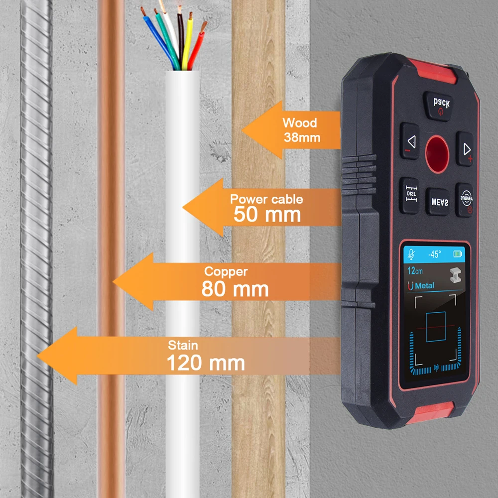 NOYAFA Metal Detector NF-518S Wall Scanner Digital Laser Rangefinder Wood AC Live Wires Copper Metal Tester