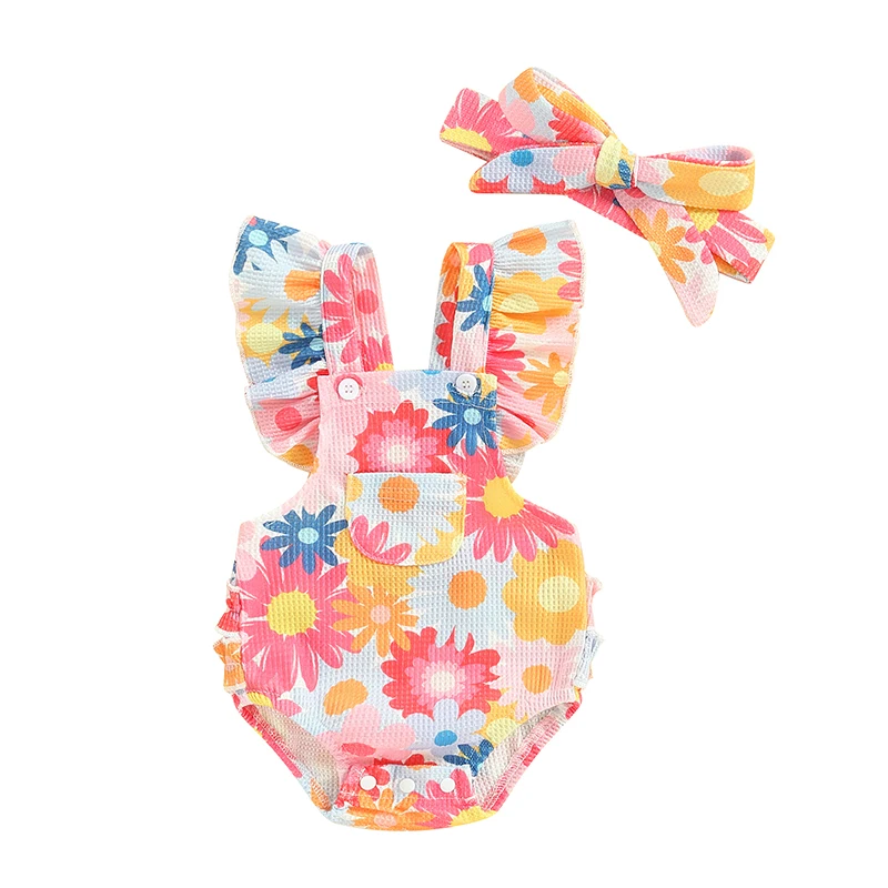 Newborn Baby Girl Clothes Ruffle Sleeveless Floral Bubble Romper 3 6 12 18 Month Girl Clothes Summer