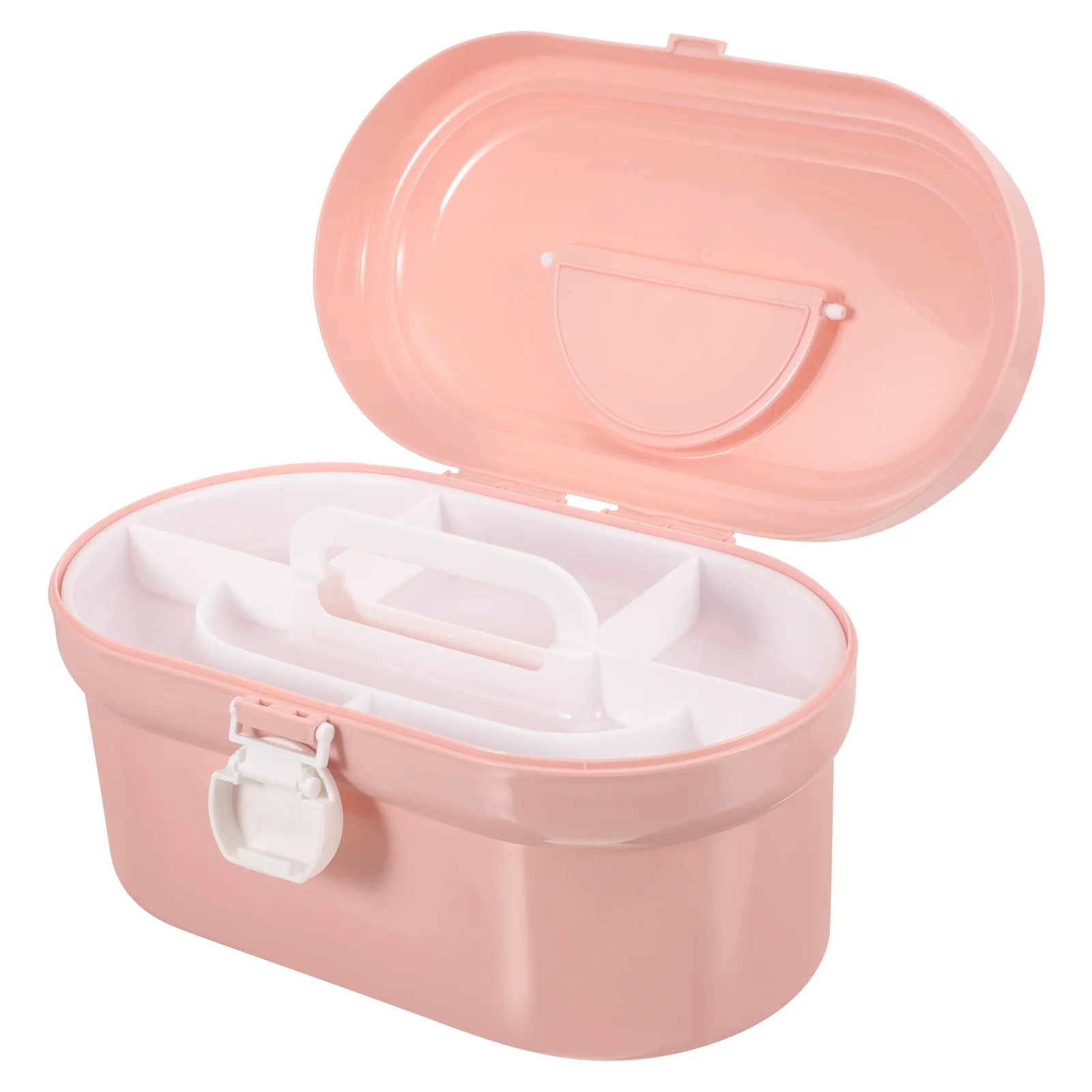 Children Medicine Box Portable Double Layer First Aid Storage Case Large Capacity Lightweight Plastic Organizer Pink