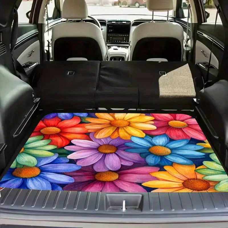 VIKAMA Rainbow Floral Trunk Mat Wear Resistant Non Slip Universal Cargo Liner Colorful Car Interior