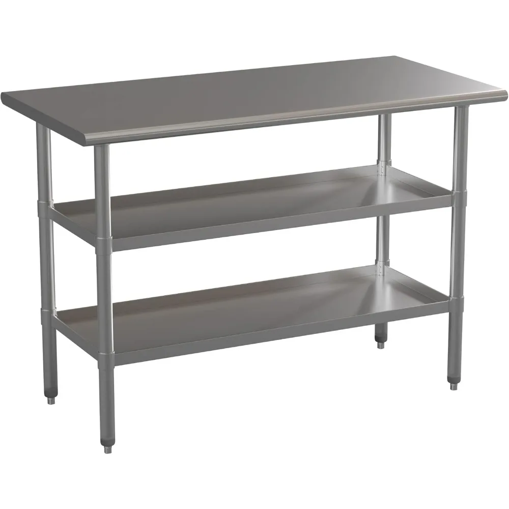 Stainless Steel 18 Gauge Work Table with 2 Undershelves - NSF Certified - 48