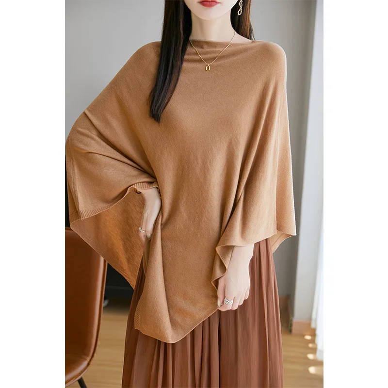 

2025 New Spring and Autumn Lazy Wind Word-neck Cape Shawl Women's Thin Woven Wool Knitted Pullover Irregularity Prevention