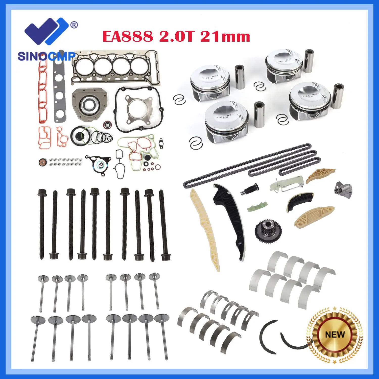 1set EA888 2.0T 21mm Engine Overhaul Rebuild Piston Valve Kit For Audi A3 A4 A5 VW SKODA SEAT 06H103383AF 06D109601M 06D109611H