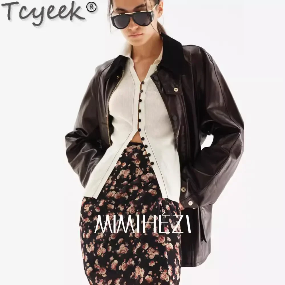 Tcyeek, chaqueta de cuero auténtico, ropa para mujer, abrigo de piel de oveja para primavera y otoño, chaquetas de cuero para mujer, moda coreana, chaqueta Couro 2024