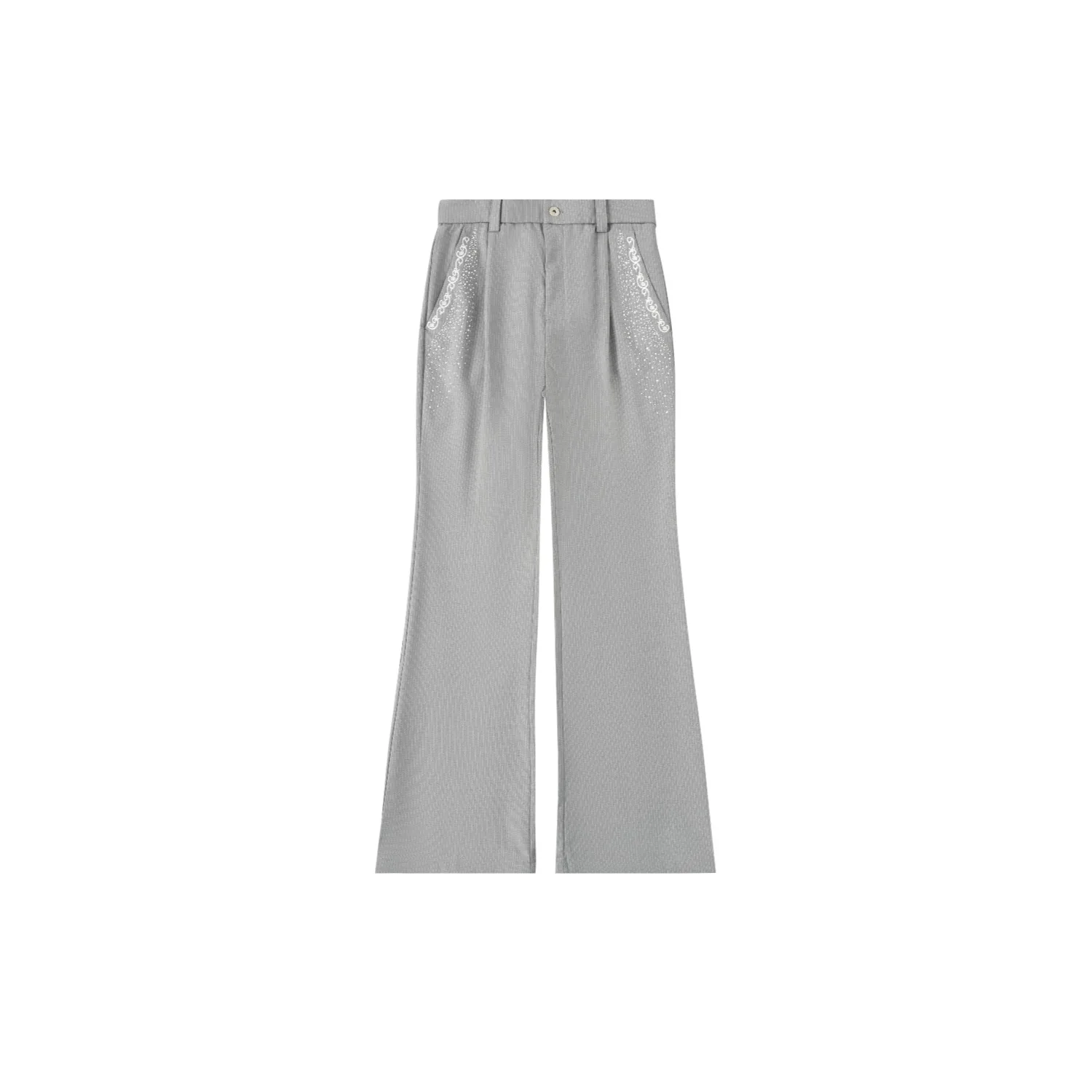 Mr. WH Commuting TR Mixed Fiber 3D Tailoring Elegant Carving Embroidery Rhinestone Stripe Micro Flared West Pants Casual Stra...