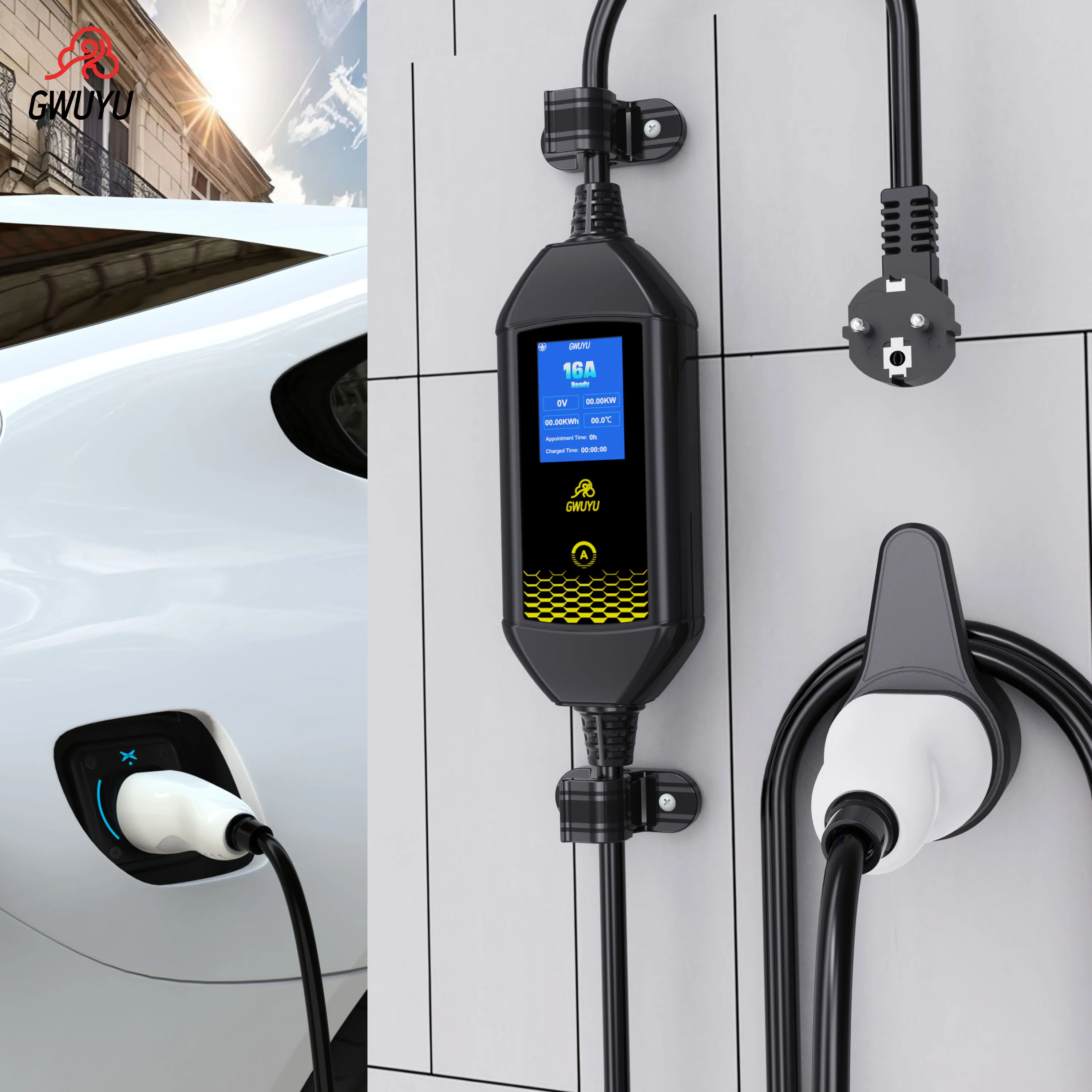 GWUYU 16A 3,5KW Typ2 Europäischer Standard-Stecker Tragbares Elektrofahrzeug-Ladegerät EVSE-Ladestation mit WLAN Bluetooth APP-Steuerung – Detail 8