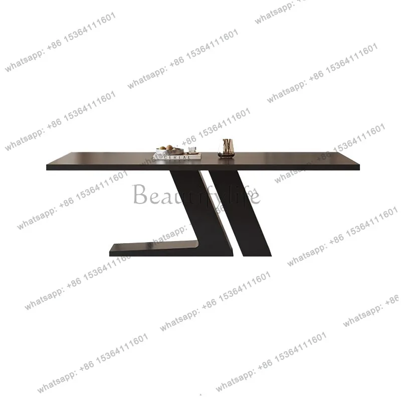 Hanging under the black rock slab dining table Modern simple small apartment restaurant Household dining table Rectangle