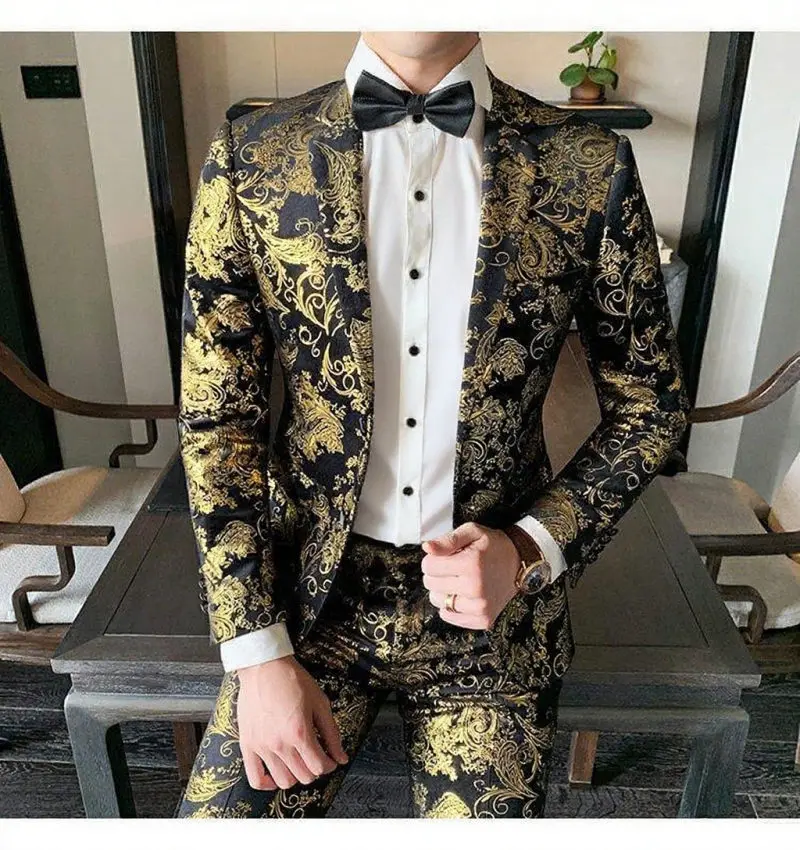 Herrenanzüge mit Goldstickerei, Modische Bankett- und Tanzkostüme, Trendige Moderatoren- und Hochzeitsanzüge, Männliche Star-Performanceanzüge – Detail 10