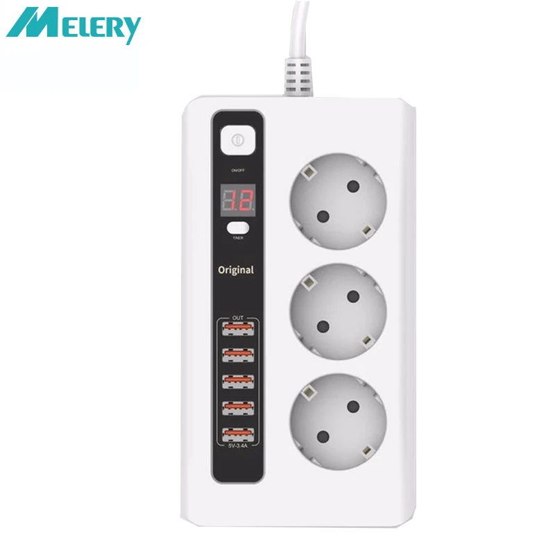 Melery Smart Power Strip Ochrona przeciwprzepięciowa Wtyczka UE 4 gniazda Gniazdo elektryczne Ładowarka USB Adapter Dock 5V 3.4A 2m Przedłużacz