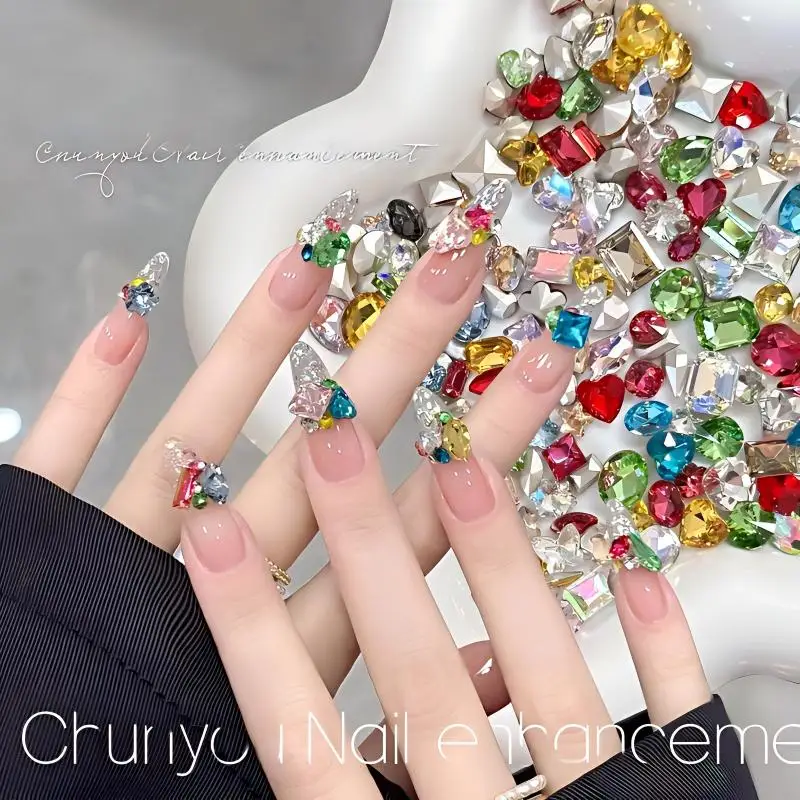 50PCS Mixed Shape Assorted Cut Fancy Color Nail Rhinestone Pointed-Bottom Small Candy-Colored Rhinestone For Nail Art Adornments