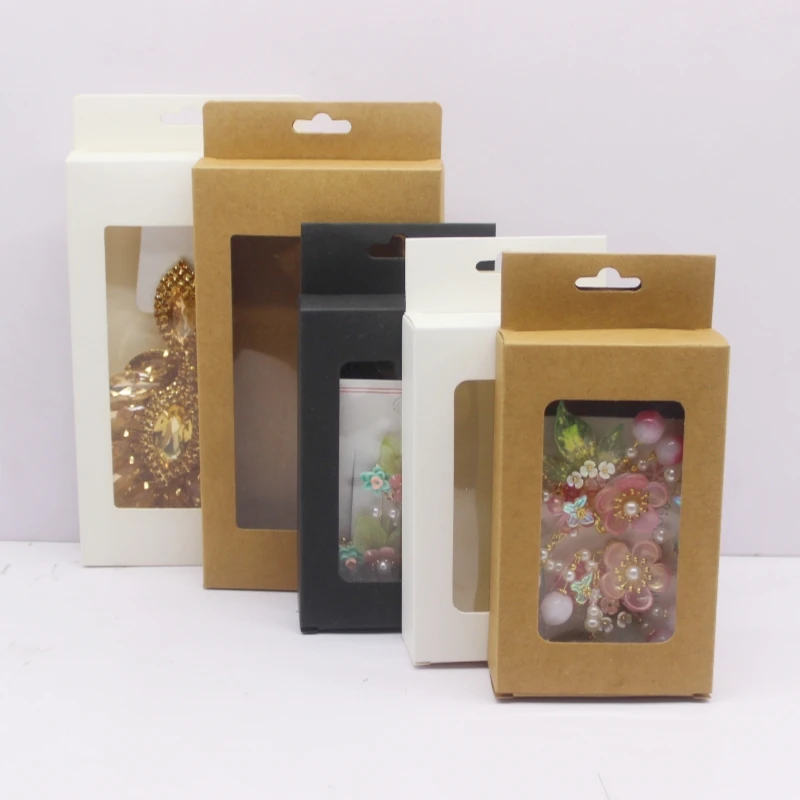 10 pcs 18x10x2/13x8x3cm black white kraft  window gift packaging box, jewelry packaging box