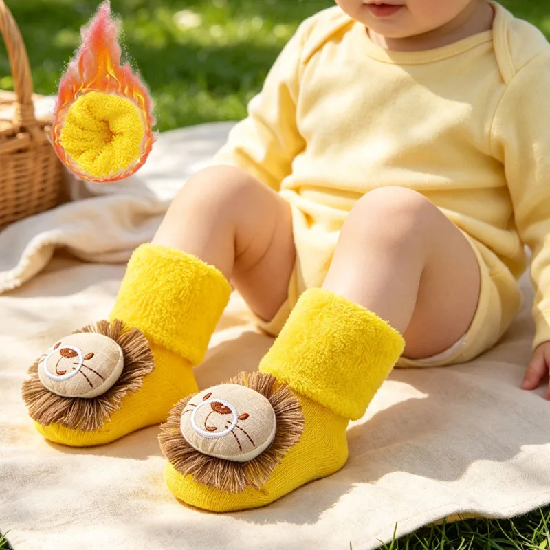 1-4Pairs Thick Terry Cotton Baby Socks Bright Red Winter Warm Non Slip Grip Tods for 1-3years Old Crawling Walking