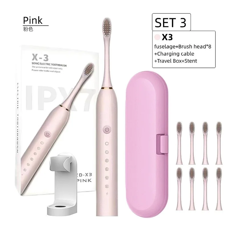 

Мягкая щетина, 2-х минутный таймер, 30-секундный квадропакер, IPX7, водонепроницаемая перезаряжаемая умная зубная щетка, режим автоматической очистки