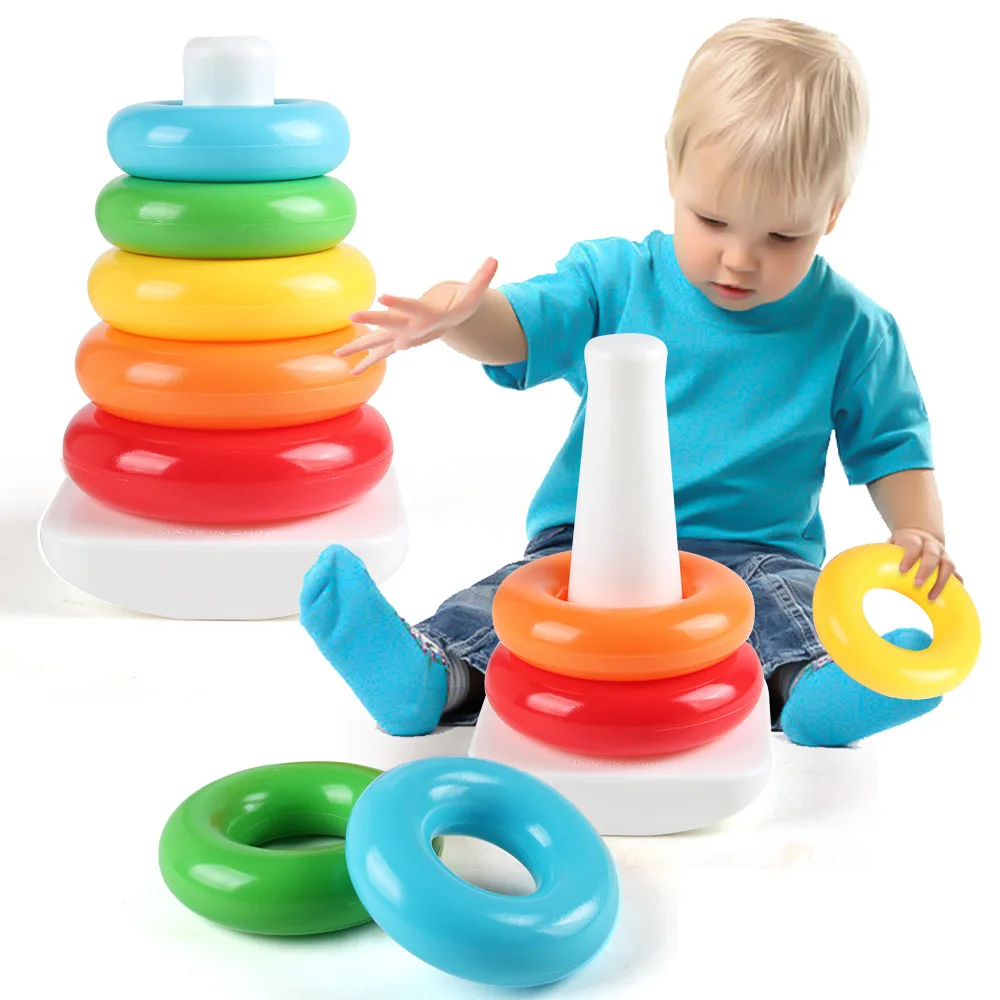 

Montessori Rainbow Stacking Toys for Toddlers 1-3 Early Education Learning Stacking Tower Soft Ring Stacker Baby Toys 6 12 Month