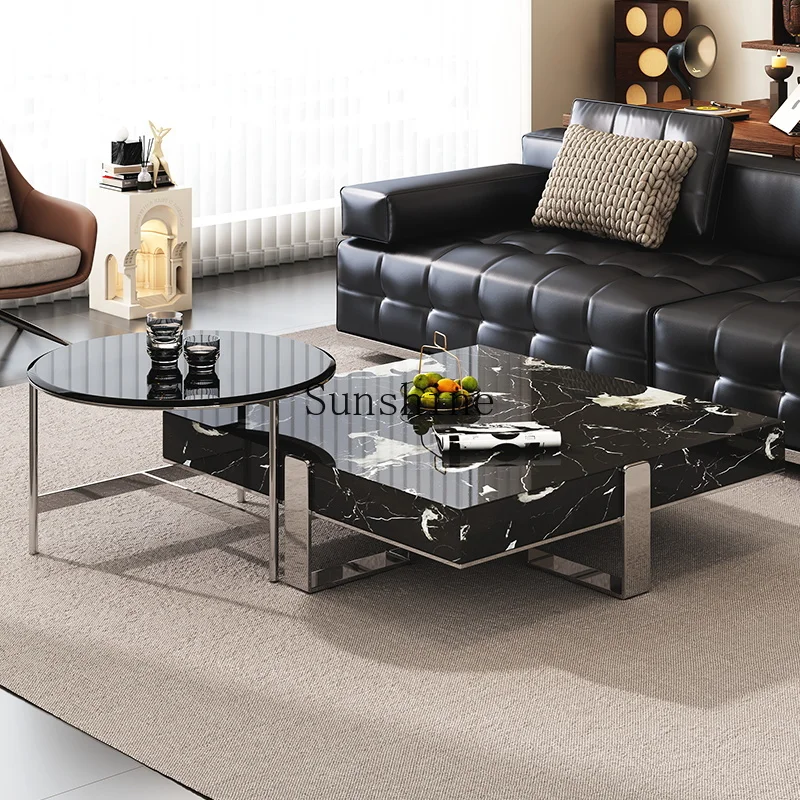 

Italian minimalist marble square coffee table living room household size apartment