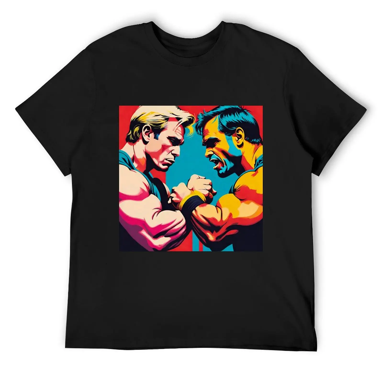 Battle of Strength: Two Arm Wrestlers Locked in Intense Contest T-Shirt vintage cotton graphic tees mens funny t shirts