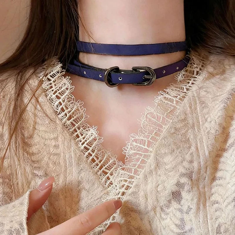 Y2K Punk Thermo Sensitive Color Shift Leather Choker Adjustable Metal Buckle Slim Long Necklace Aesthetic Jewelry Accessories