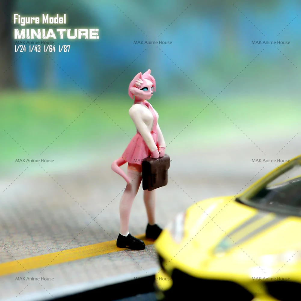 3D 인쇄 미니어처 1/87 1/64 1/43 1/24 모피 고양이 소녀 그림 디오라마 거리 장면 입상 디스플레이 모델 자동차 차량
