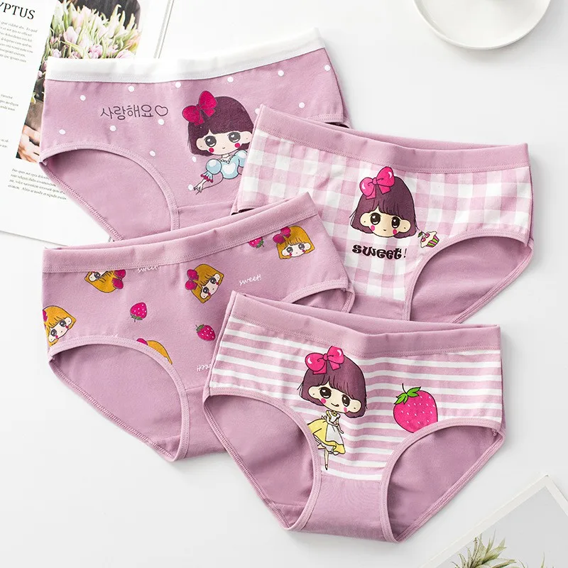 4 Stück weiche, antibakterielle Baumwoll-Slips für Kinder und Mädchen, Höschen mit Cartoon-Print, atmungsaktive Unterwäsche für Kinder von 3–16 Jahren – Detail 12