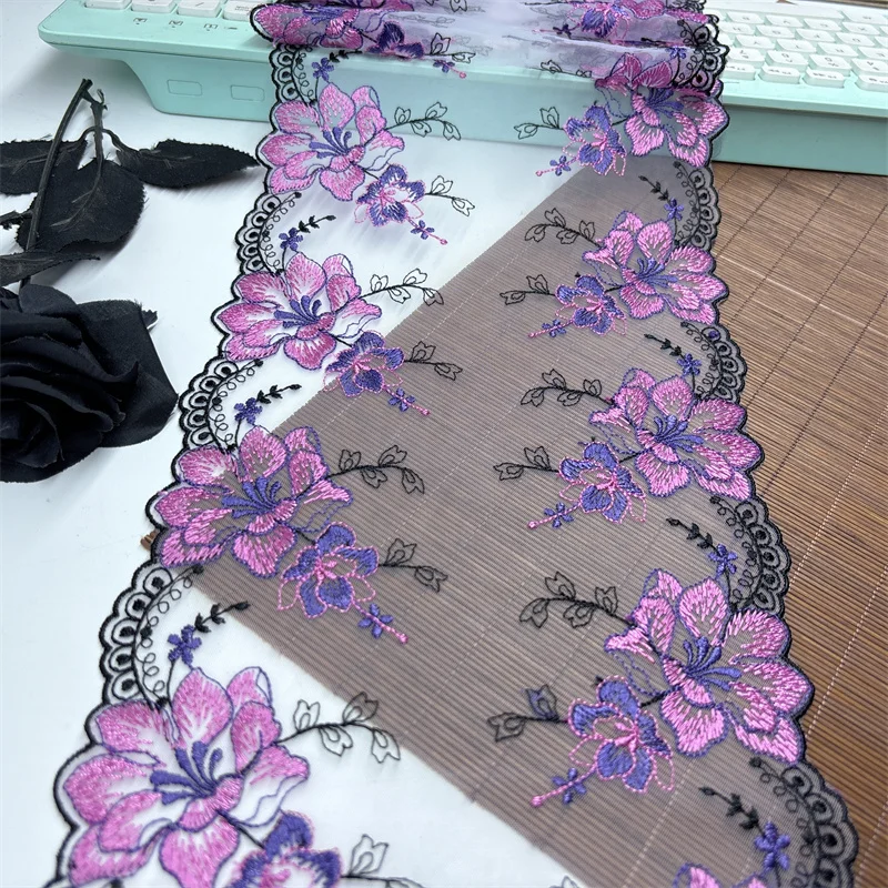 Floral Tulle Embroidery Lace Fabrics DIY Lingerie Sewing Accessories Multi-Colors Floral Embroidered Lace for Bra Needle Works