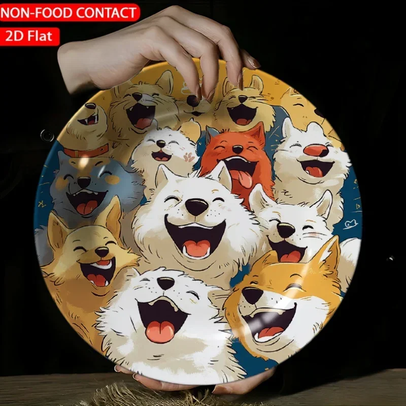 1pc Cute Painted Puppy Theme Design Elegant Ceramic Decorative Plate | Non-food Contact, Round Shape, Art Deco Style, Suitable