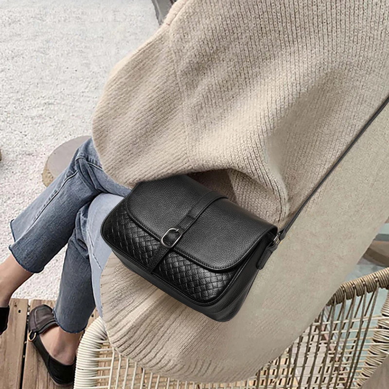 Aidrani الطبقة الأولى جلد البقر موضة المنسوجة نمط للنساء 2024 جديد متعدد الاستخدامات صغير مربع جلد طبيعي الكتف Crossbody