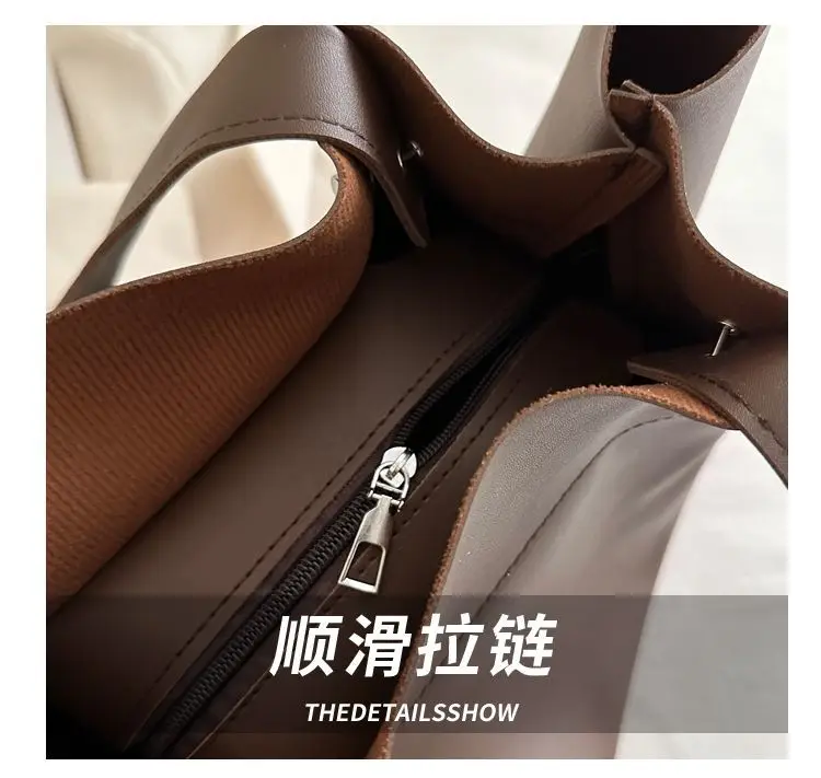 Large Capacity Tote Bag Women's New Retro Versatile College Student Texture Class Travel Commuting PU Bag