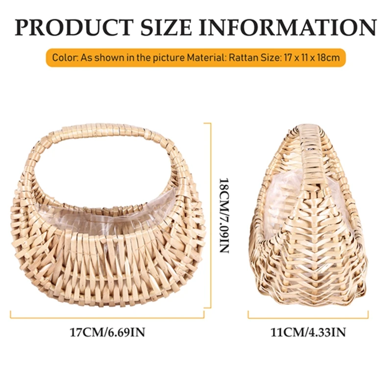 2 Pcs Hand-Held Flower Arrangement Basket Hand-Woven Creative Flower Pot Storage Basket Flower Girl Basket Home Decor image 6