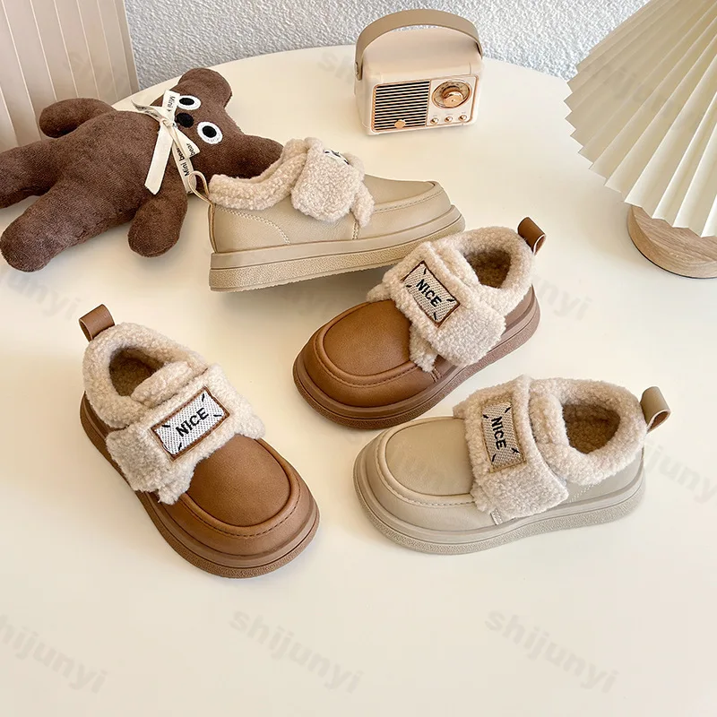 

Children Cotton Shoes 2025 Winter New Fashion Girls' Lightweight Plush Non Slip Loafers Thicken Comfortable Soft Sole Warm Shoes