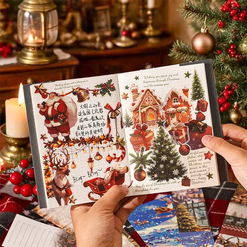 Imagen 2 del producto Juego de regalo de la serie Noche de Navidad de neón de 2 estilos, juego de papelería navideña, paquete grande de pegatinas, paquete de Material para cuaderno, álbum de recortes DIY