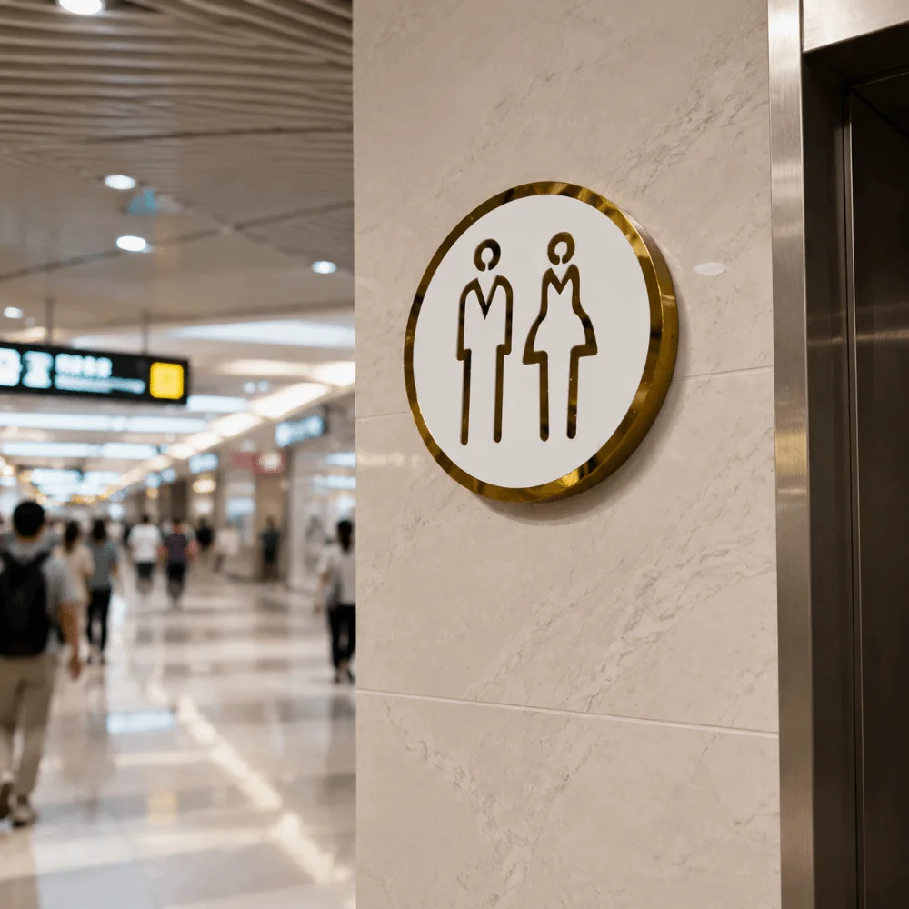 Creative Gold&white WC Signboard Double-layers Acrylic WC Instruction Sign Men and Women Prompt Sign Public Toilet Sign Bathroom