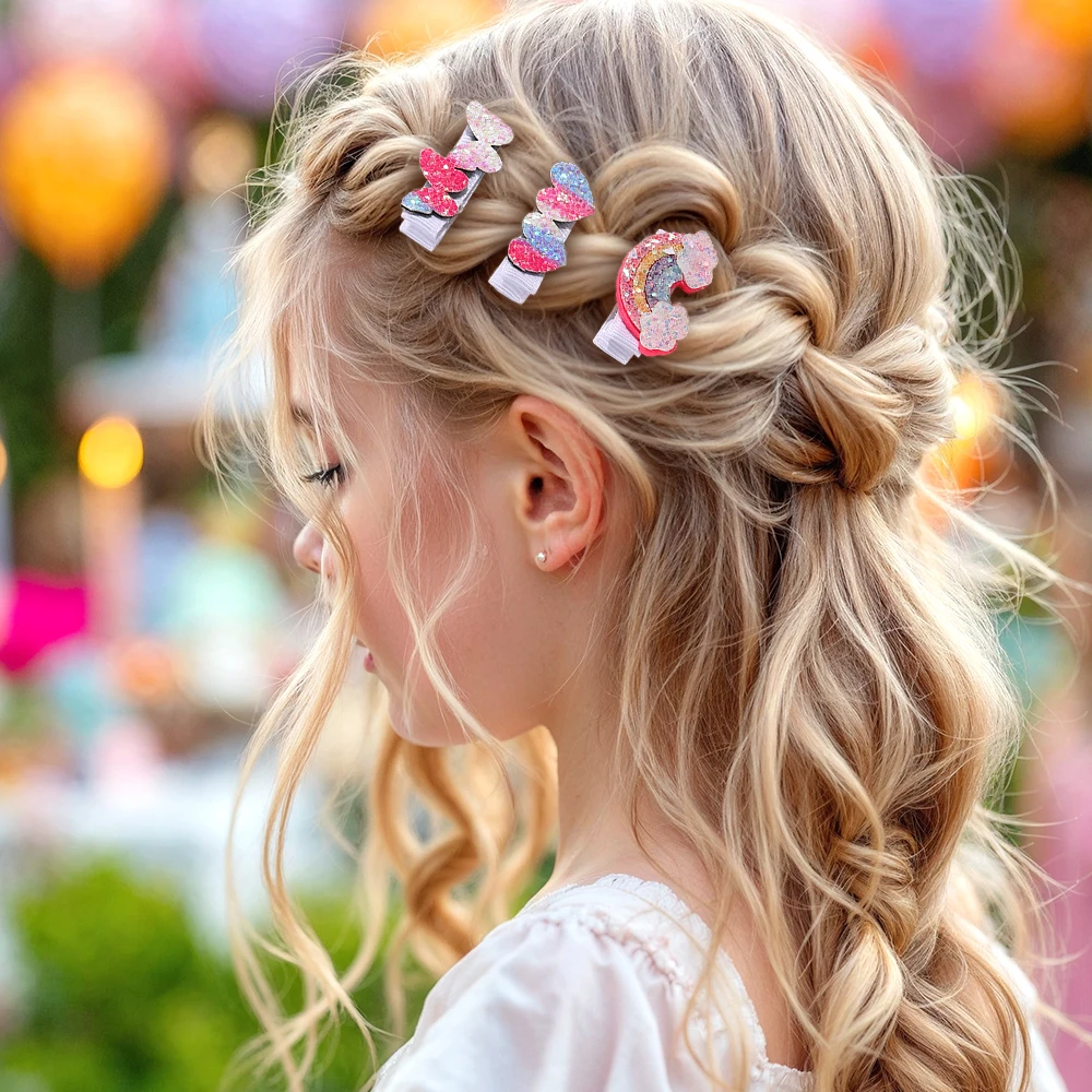 6Pcs Glitter Rainbow Butterfly Hair Clips Set  Colorful Sparkle Hairpins Cute Barrette For Girls Kids Headwear Hair Accessories