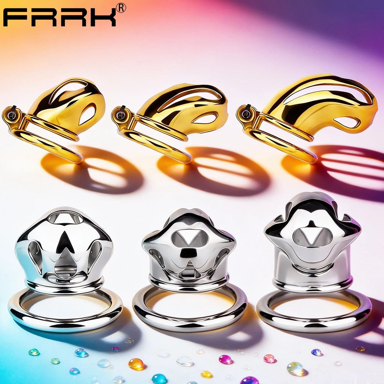 FRRK Jaula de Castidad masculina con diseño de mamba de acero inoxidable, 2 colores, 3 tamaños, jaula con cerradura para pene, juegos para adultos BDSM, juguete sexual para hombres