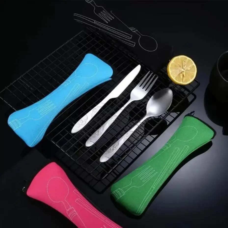 3 Pcs Stainless Steel Travel Cutlery Set Portable Steak Knife Fork Spoon Western Tableware Complete Kit Home Outdoor Camp Picnic