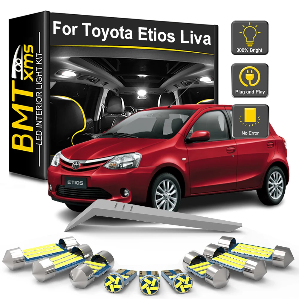 BMTxms 8 sztuk dla Toyota Etios Liva Cross 2010-2018 2019 2020 2021 Zestaw żarówek LED do oświetlenia wnętrza samochodu LED Dome Map Reading Lampa