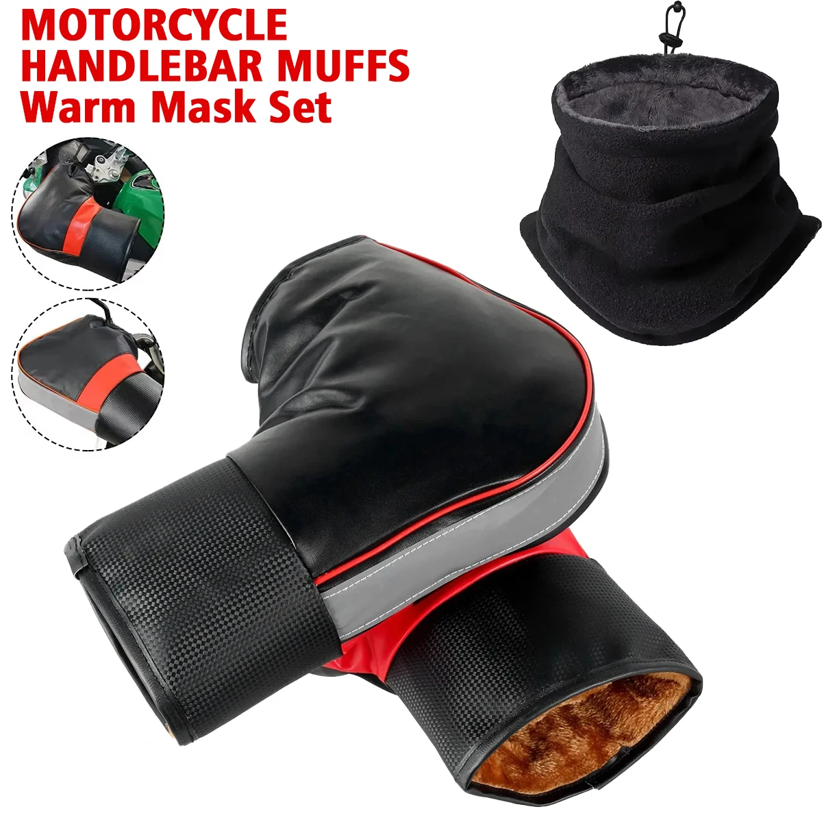 Winter Motorcycle Gloves Handlebar Muffs Warm Mask Set Protective Windproof Fleece Thick Grip For Outdoor Cycling Rainproof