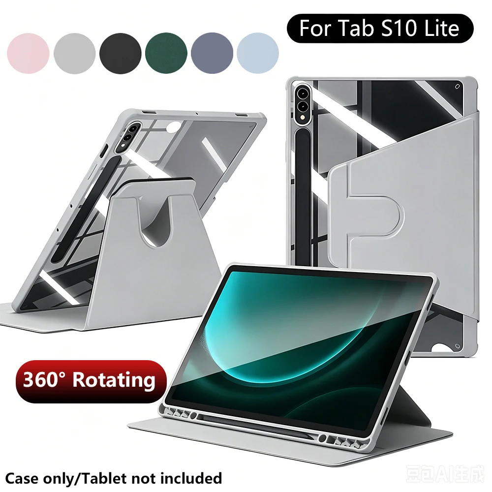 360 Rotating Acrylic Case For Samsung Galaxy Tab S10 Lite 2025 SM-X400 SM-X406B With S Pen Slot Auto Sleep Wake Clear Flip Cover
