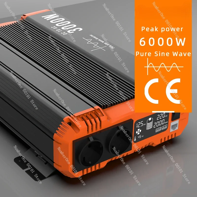 3000W Pure Sine Wave Inverter, 12V/24V to 220V/230V Power Converter with LCD Display, Auto UPS for Cars UPS