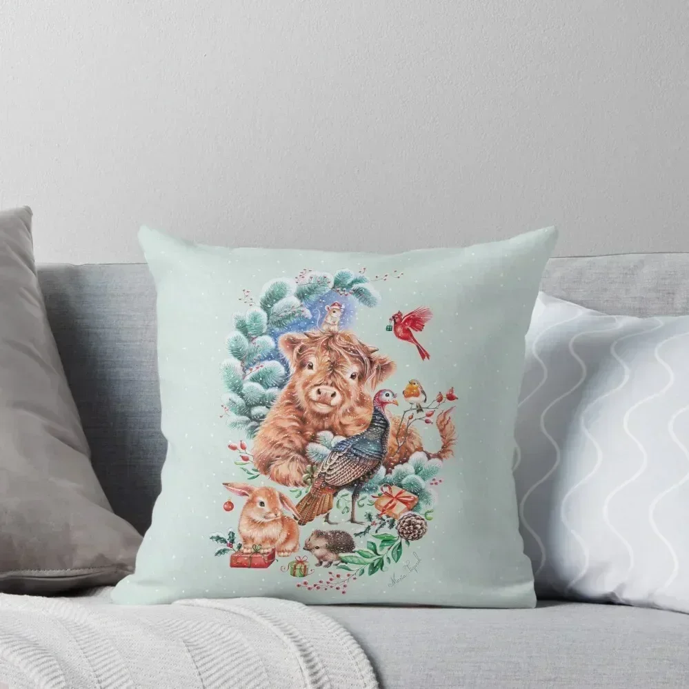 

Happy Xmas animals by Maria Tiqwah Throw Pillow pillow cover luxury luxury covers luxury sofa pillows pillow