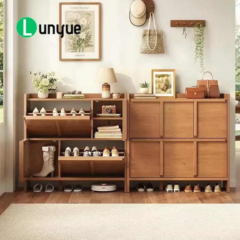 Modern Wooden Shoe Cabinet 100lb Capacity with Concealed Handle Vents and 3 Speed Adjustable Flip Drawer Easy to Assemble for