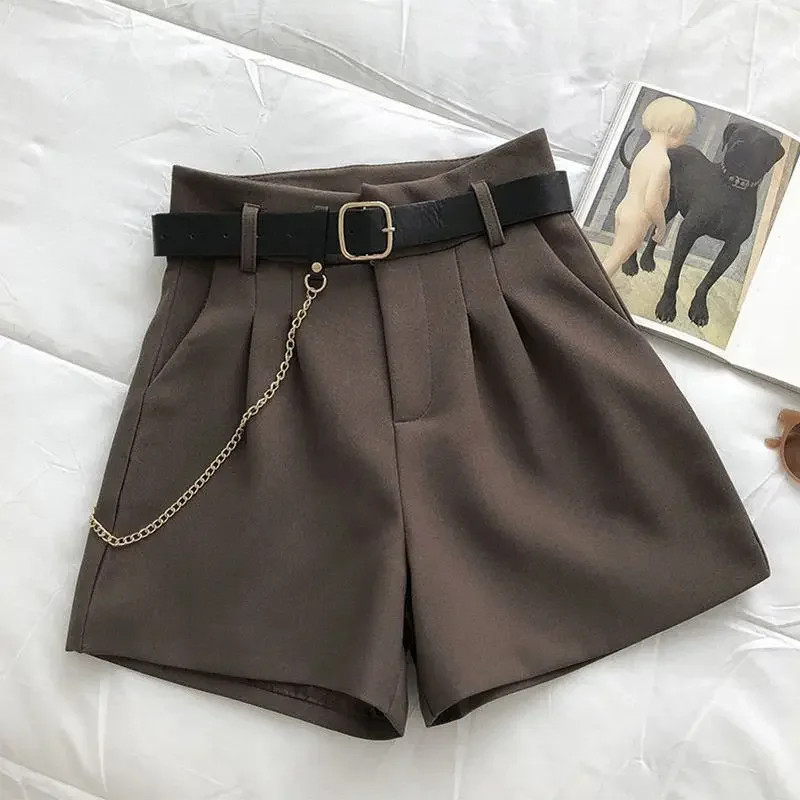 Wide Leg Shorts Women Autumn Winter Loose Minimalist Office Lady Ulzzang High Waist Leisure Pockets Thicken All-match Harajuku