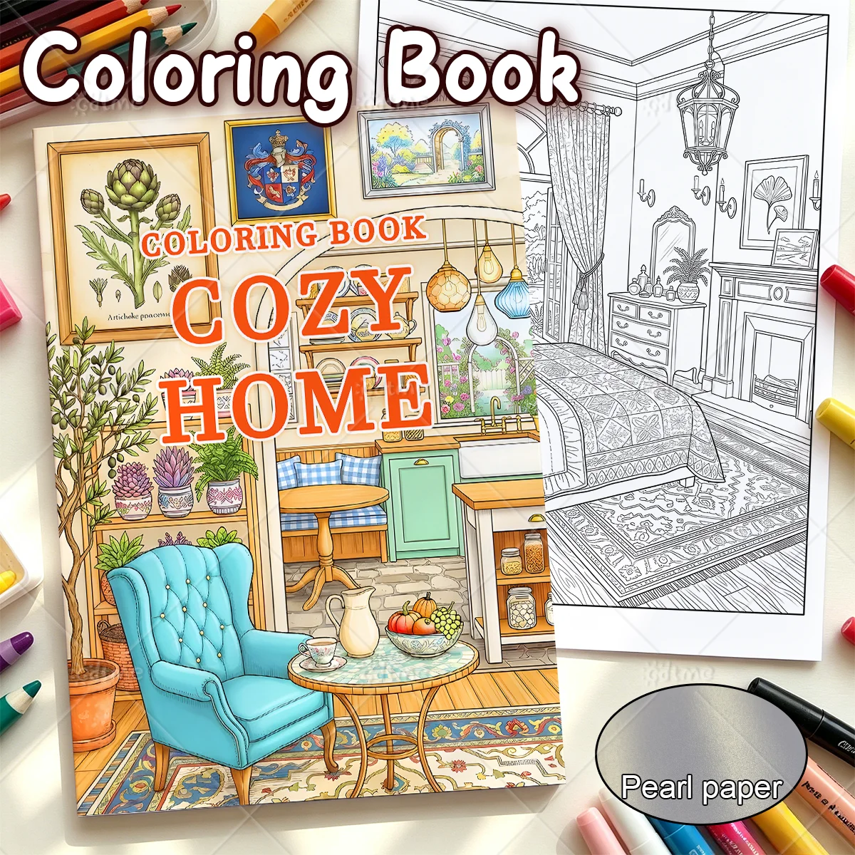 Cozy Home Coloring Book for Adults Warm Cozy House Interior Scenes, Stress Relief Art Therapy Drawing Book Birthday Holiday Gift