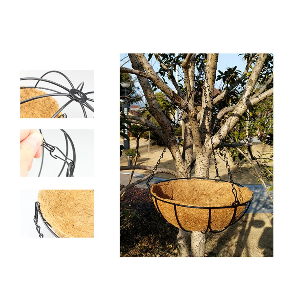 1Pcs Natural Coconut Hanging Flowerpot Rust Resistant Iron Frame Breathable Hydrophobic Planter for Small Plants Wall Garden