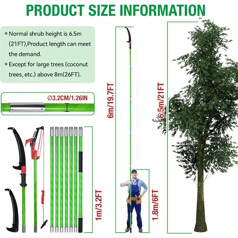 Прочные полюсные пилы для обрезки деревьев, 26-футовый длинный секатор для деревьев с набором ручных пил и ножниц, выдвижной триммер для деревьев
