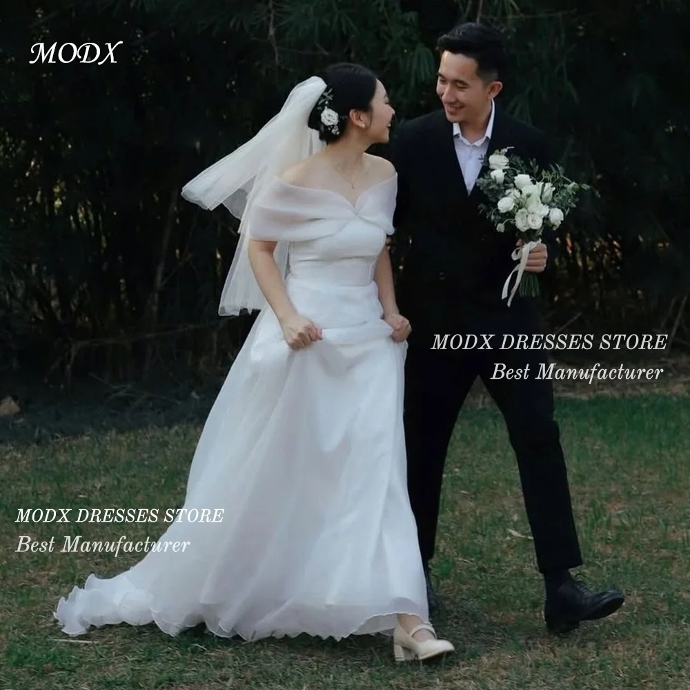 

MODX Elegant Ivory Organza Wedding Dress Off Shoulder Ruched A Line Bridal Gowns Floor Length Vestido De Novia Civil 2026 New