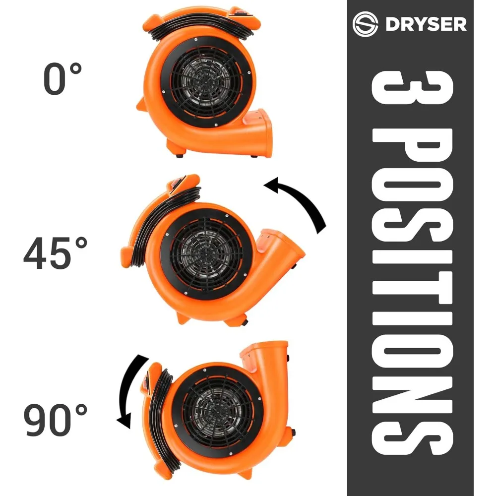 에어 무버 카펫 건조기 2단 속도 1/2 HP 산업용 바닥 팬 - 오렌지 카펫 건조 팬 바닥 블로워