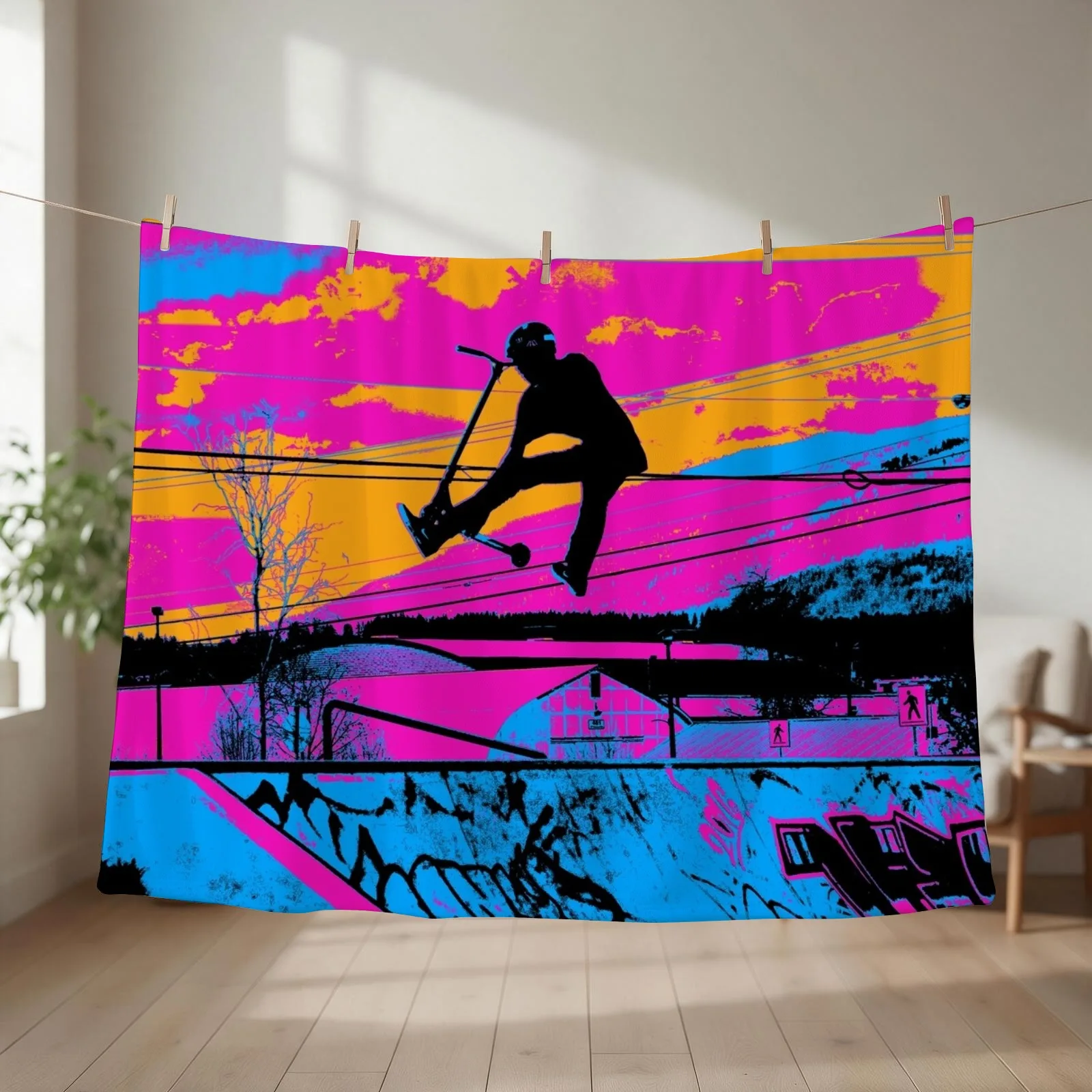 Let's Fly! - Stunt Scooter Throw Blanket couch cozy soft plush fuzzy picnic outdoor blanket