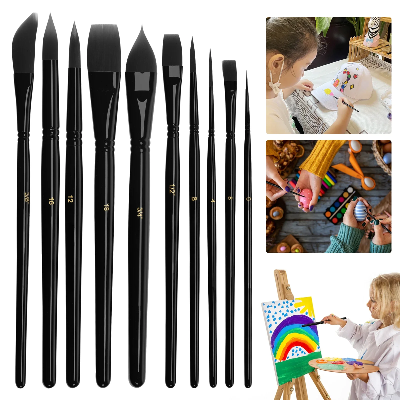 

10Pcs Watercolor Paint Brush Set with Ergonomic Wood Handle Artist Paint Brush Art Supplies for Acrylic Painting Oil Painting
